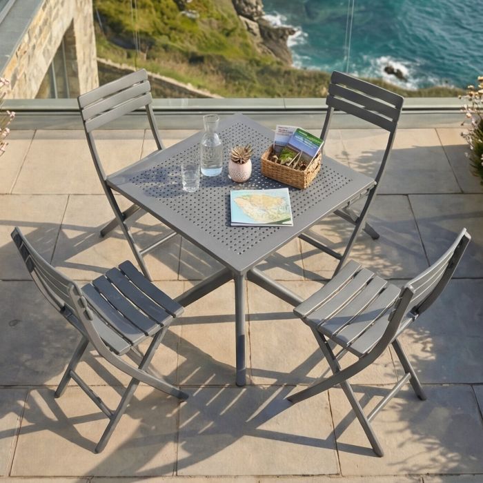 4 Helen Folding Chair and Sky Table 80 Set in Dark Grey main product photo