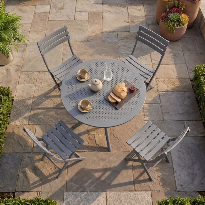 4 Helen Folding Chair and Sky Round Table 105 Set in Dark Grey main product photo