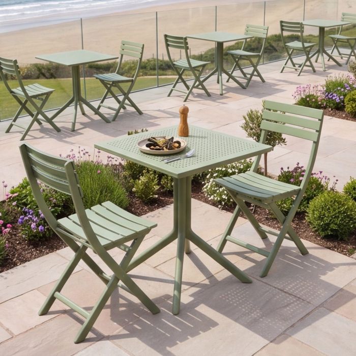2 Helen Folding Chair and Sky Table 80 Set in Olive Green main product photo