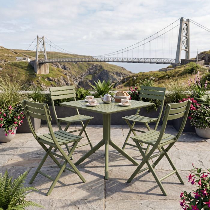 4 Helen Folding Chair and Sky Table 80 Set in Olive Green main product photo