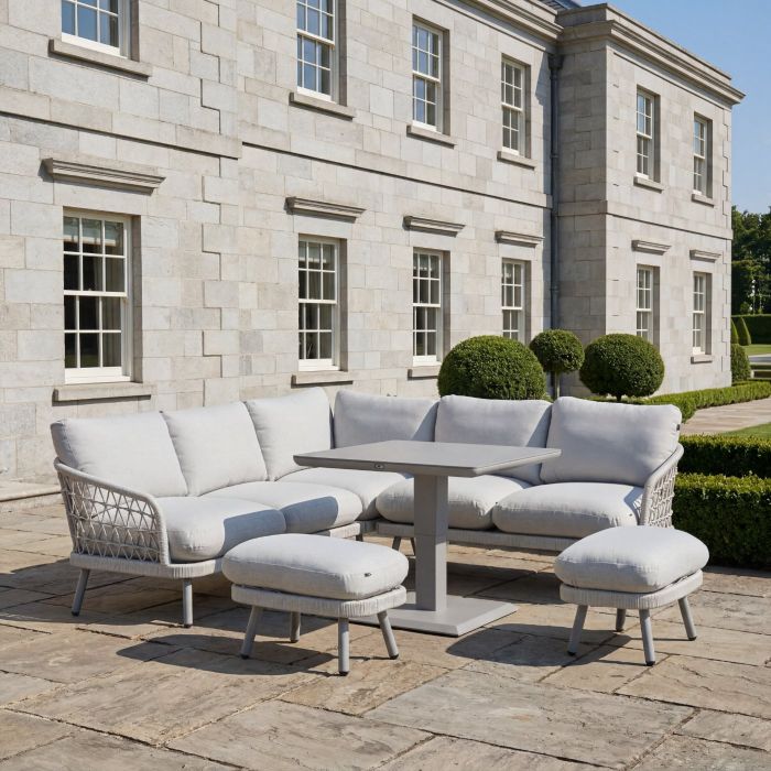 Aries Square Casual Rope Adjustable Outdoor Dining Set with 2 Stools & Rising Table - Taupe main product photo