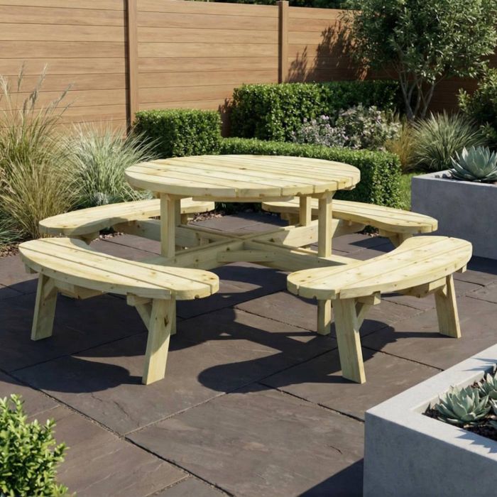 The Oscar Round Heavy Duty Wooden Picnic Table Set main product photo