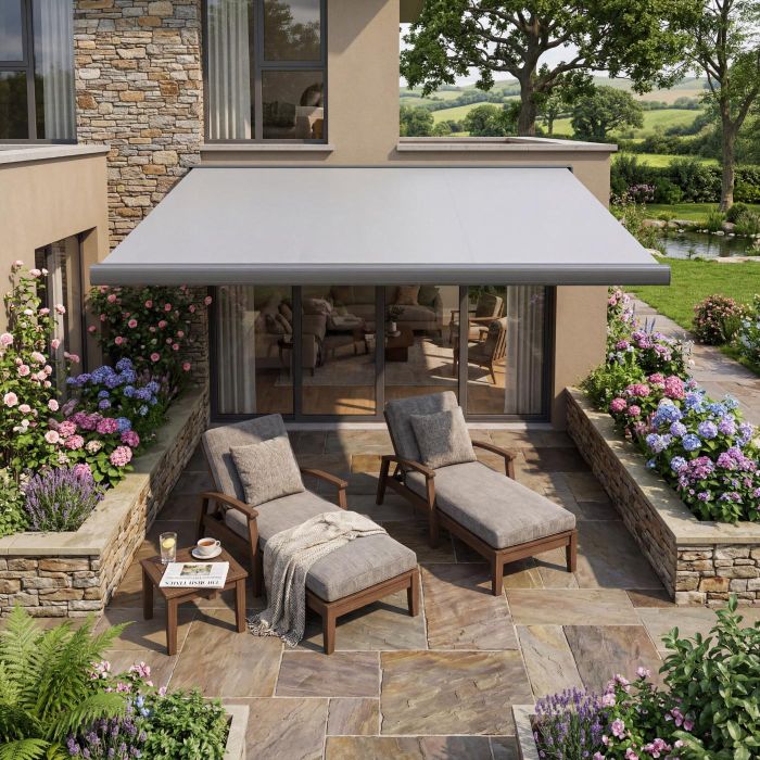 Full Cassette Manual Awning 6m x 3m with Anthracite Frame and Boulder Fabric main product photo