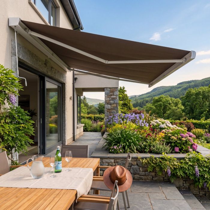 Full Cassette Manual Awning 6m x 3m with Silk Grey Frame and Mocha Fabric main product photo