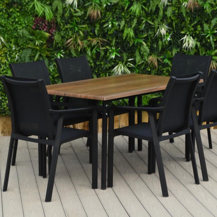6 Seater Canyon Walnut Werzalit Table with Classic Legs & Black Pacific Chairs main product photo