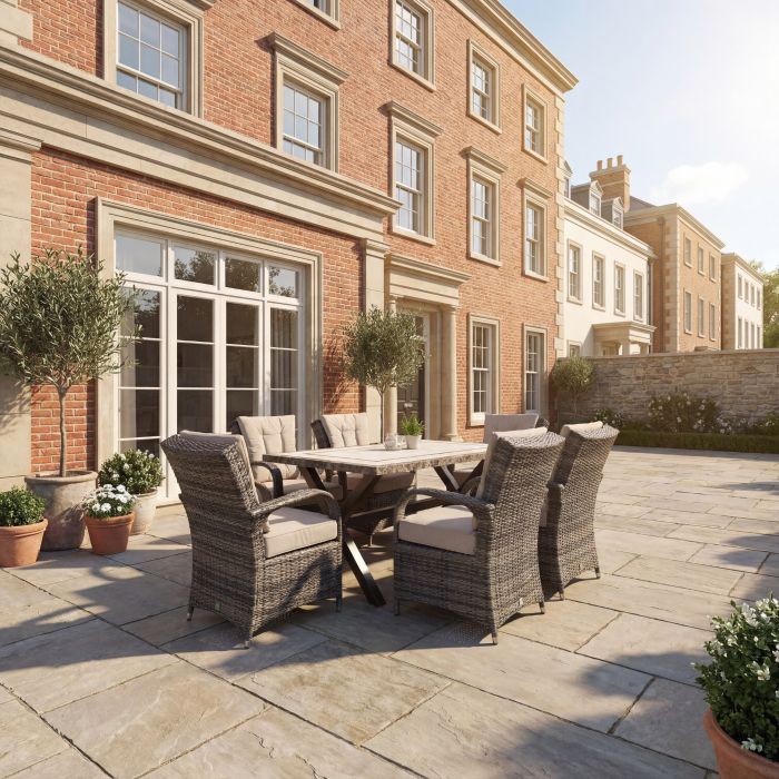 Killiney 6 Seat Rectangular Stone Top Dining Set with Cairo Chairs with Back Cushions main product photo