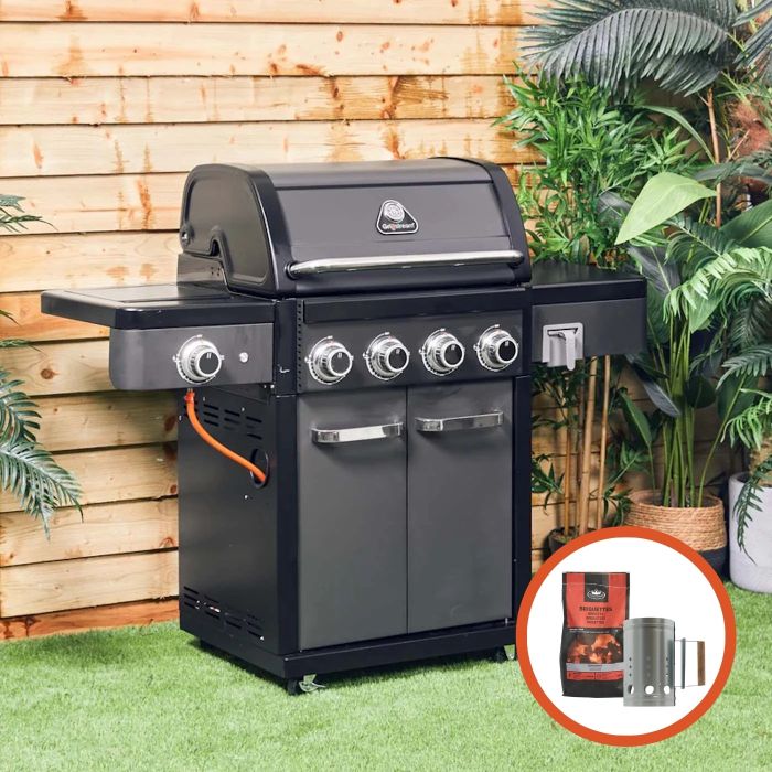 Grillstream Legacy 4 Burner Hybrid Gas & Charcoal BBQ with Side Burner - Matt Black main product photo
