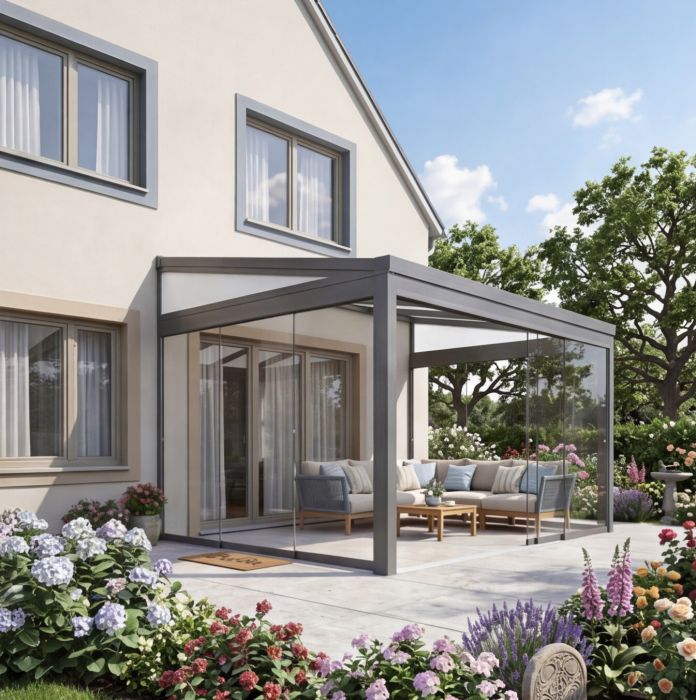 Legend Essence Garden Room with Polycarbonate Roof and Gables - Anthracite - 3m x 3m main product photo