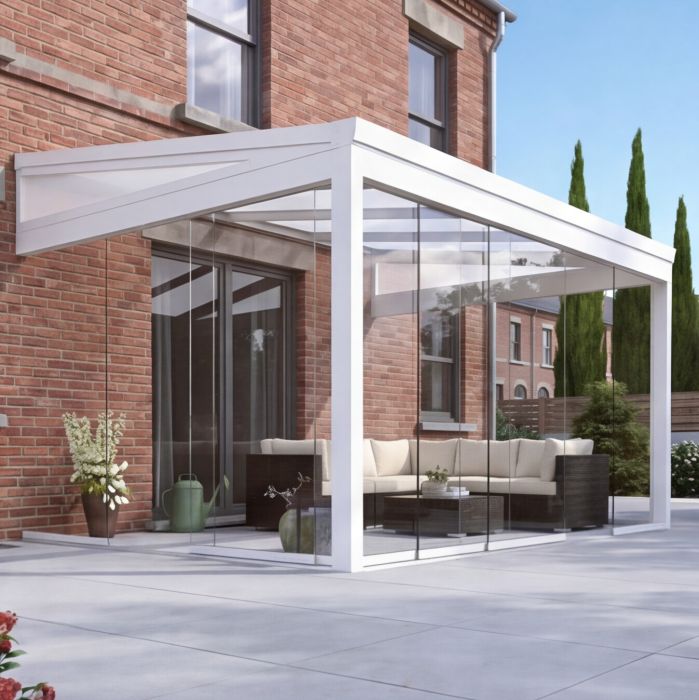 Legend Essence Garden Room with Polycarbonate Roof and Gables - White - 4m x 4m main product photo