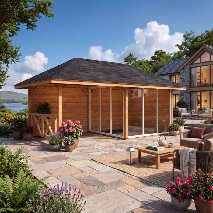 Bianca 16.6m Connect with Roof Shingles, 3 Full Walls, Fence, 2 Sliding Doors, Apex Wall and Extra Roof (323cm x 588cm x 300cm) main product photo