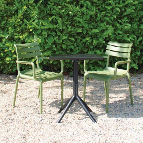 2 Seater Sky 80cm x 80cm Table In Black With Paris Chairs in Green