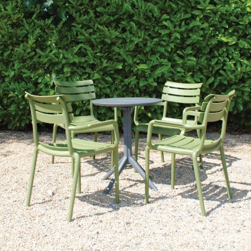 4 Seater Sky Round Table in Grey with Paris Chairs in Green