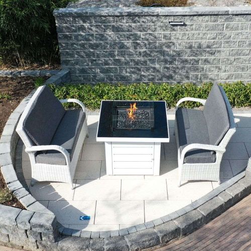 Treviso 2 Seater Rattan Sofa Set with Etna Square Fire Pit Table