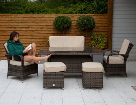 Cairo Rattan 2 Seat Sofa With Rectangular Table and 2 Chairs with 2 Footstools