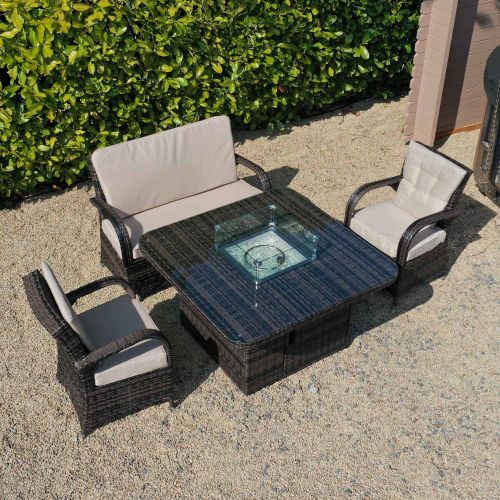 Cairo Rattan Square Firepit Lounge Set with 2 Armchairs and a 2 Seater Sofa