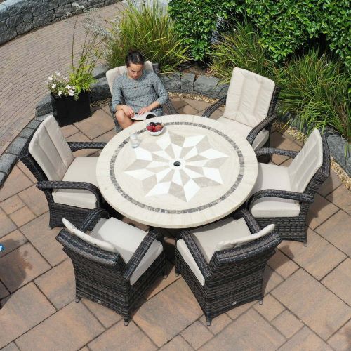 Cairo 6 Seater Rattan Set with Dalkey Stone Top Round Table