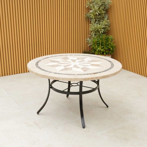 Dalkey 6 Seat Round Marble Stone Top Outdoor Table