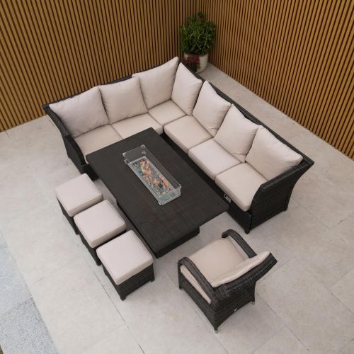 Santander Corner Dining Set with Rectangular Firepit Table and Cairo Chair - Mixed Brown