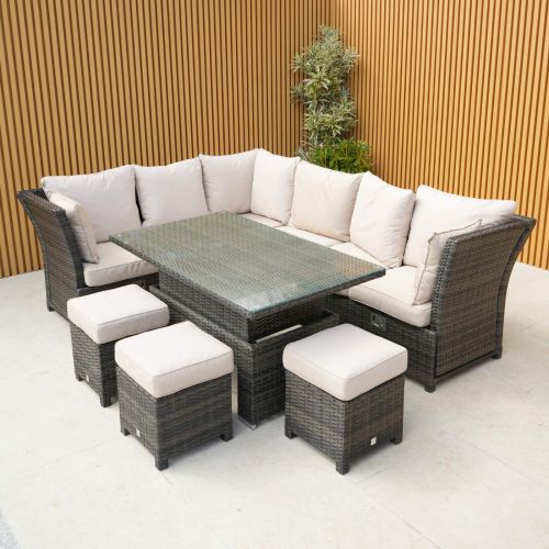 Santander Corner Rattan Dining Set with Rising Table and Recliner - Mixed Brown