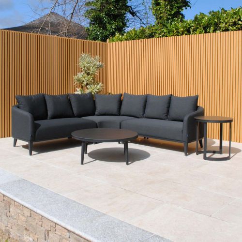 Galaxy Outdoor Fabric Corner Sofa Set with Side Table - Dark Grey