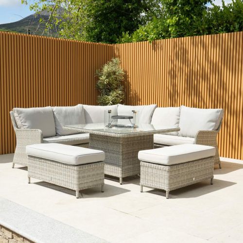 Hamilton Rattan Corner Bench Set with Gas Fire Pit Table