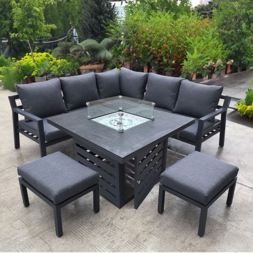 Claddagh Square Casual Fire Pit Dining Corner Set with 2 Footstools