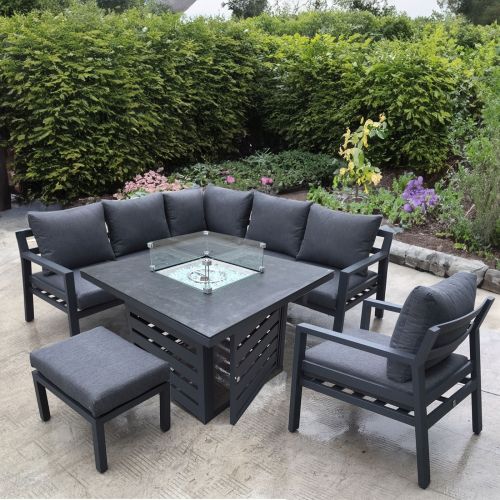 Claddagh Square Casual Fire Pit Dining Corner Set with Armchair and Footstool