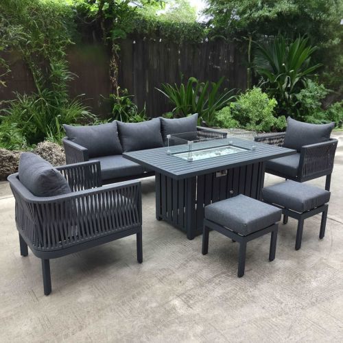 Aurora Lounge Fire Pit Set with Armchairs and Footstools in Grey