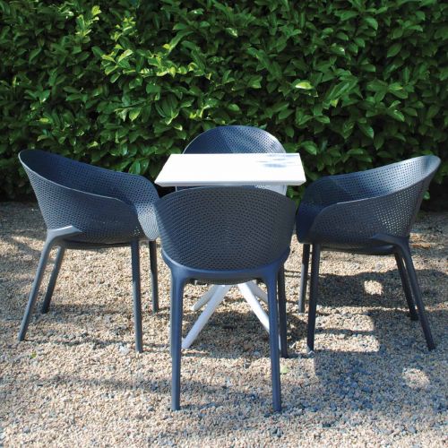 4 Seater Sky 60cm Square Folding Table in White With Sky Chairs in Grey