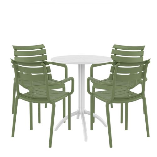 4 Seater Octopus Round Table in White with Paris Chairs in Green