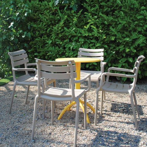 4 Seater Octopus Round Table Yellow with Paris Chairs in Taupe