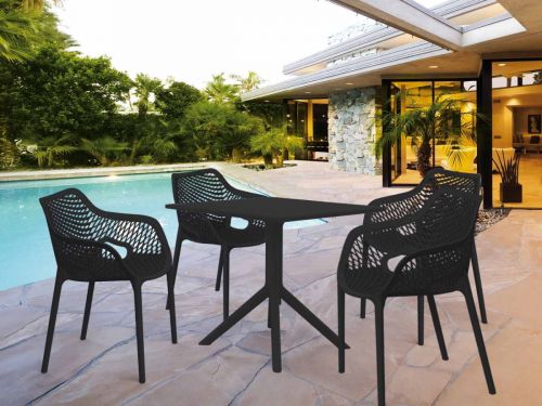 4 Air XL Chairs and Sky 80cm Square Table Set in Black