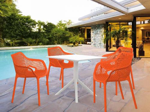 4 Air XL Orange Chairs and Sky 80 White Table Set