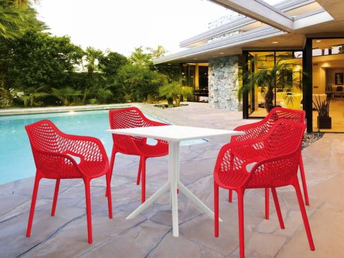 4 Air XL Red Chairs and Sky 80 White Table Set