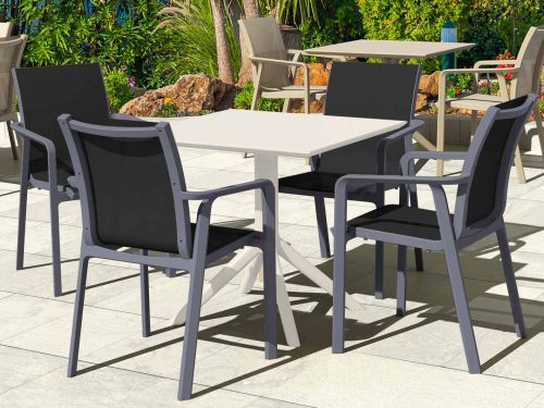 4 Grey Pacific Chairs and White Sky 80cm Square Table Set
