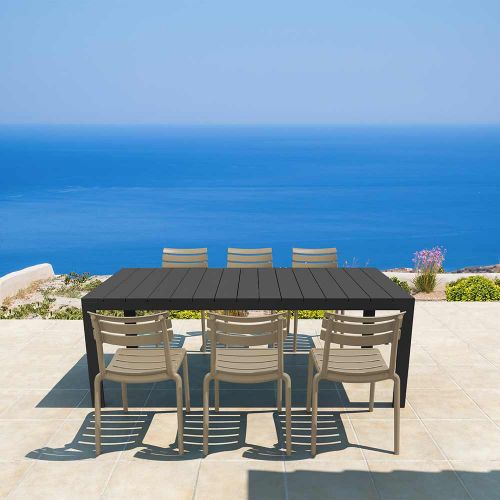 Atlantic Medium 6 Seater Set Table In Black With Paris Chairs in Taupe 