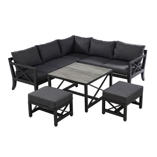 Sorrento Outdoor Fabric Square Casual Dining Set With Stools