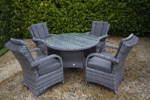 Chicago 4 Seat Round Rattan Set in Grey With Back Cushions