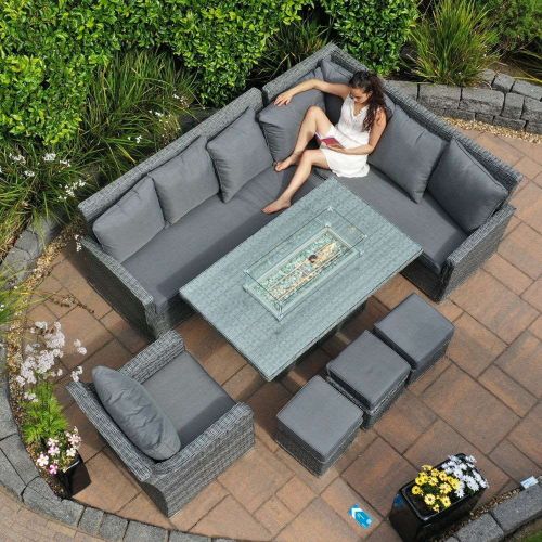 Solana Rattan Corner Firepit Set with Armchair and Rectangular Fire Pit Table