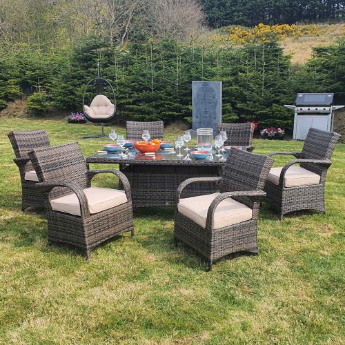 Cairo 6 Seat Rattan Rectangular Dining Set with Quick Dry Cushions