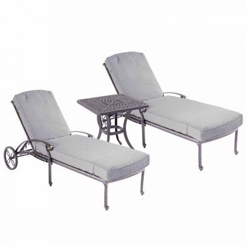 Capri Cast Aluminium Sun Lounger Set with Side Table in Antique Grey