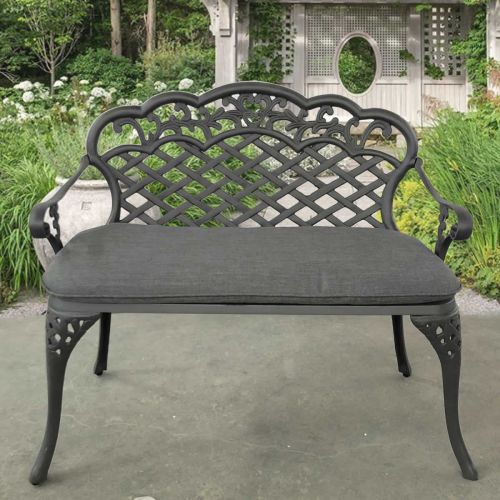 Mississippi Cast Aluminium Bench in Grey with Cushion