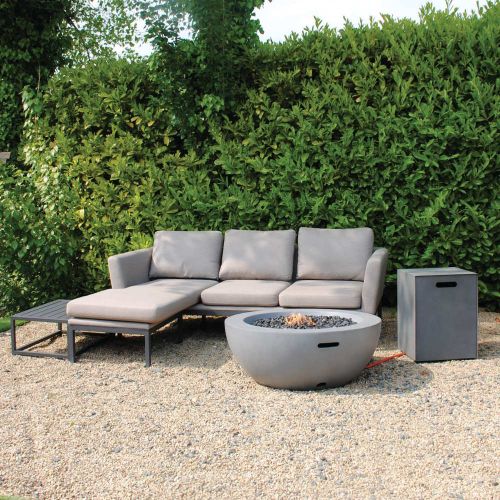 Galaxy Celeste Outdoor Fabric Corner Set With Lasair Round Fire Bowl in Taupe