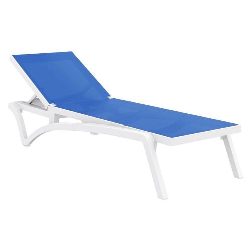 White Pacific Sun Lounger with Blue Fabric