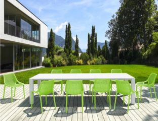 10 Green Air Chairs and White Vegas XL Table Set