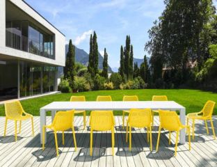 10 Yellow Air Chairs and White Vegas XL Table Set