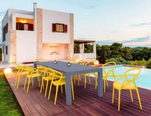 10 Yellow Mila Chairs and Grey Vegas XL Set in the Garden 