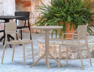Sky 2 Seater Set Folding Round Table With Loft Chairs - Taupe