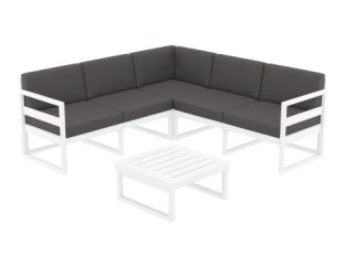 Mykonos Lounge Corner Set in White with Grey Cushion