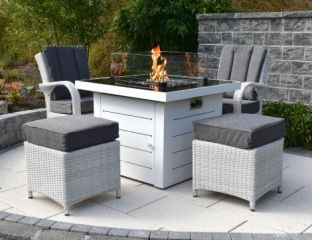 Etna Square Fire Table With 2 Treviso Chairs and 2 Footstools